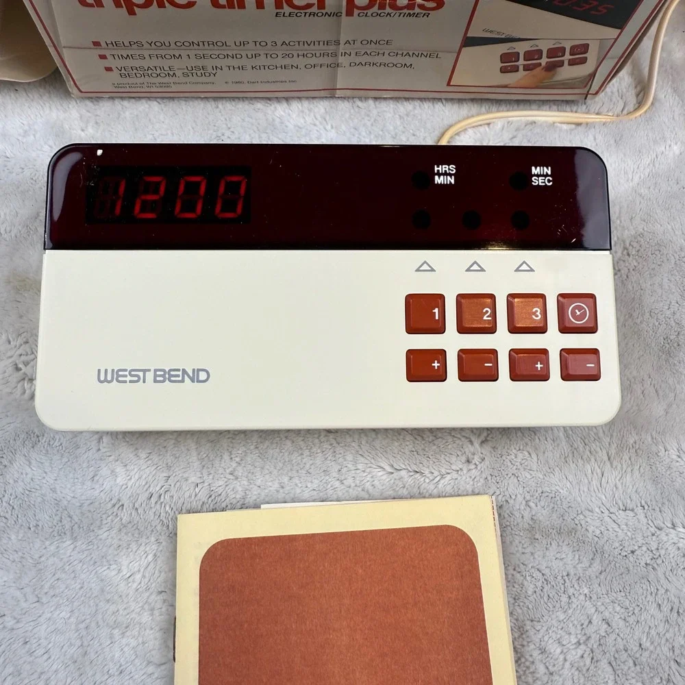 West Bend Triple Timer‎ Plus Vintage 1980 Electronic Clock Timer No 40001 Cream